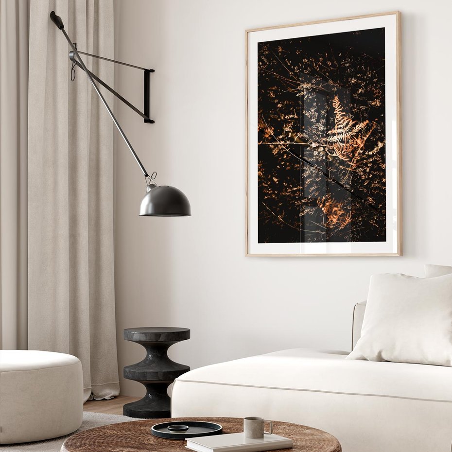 Plakat w ramie 50x70 - Jesienna Melodia - suche trawy, paprocie - rama drewno