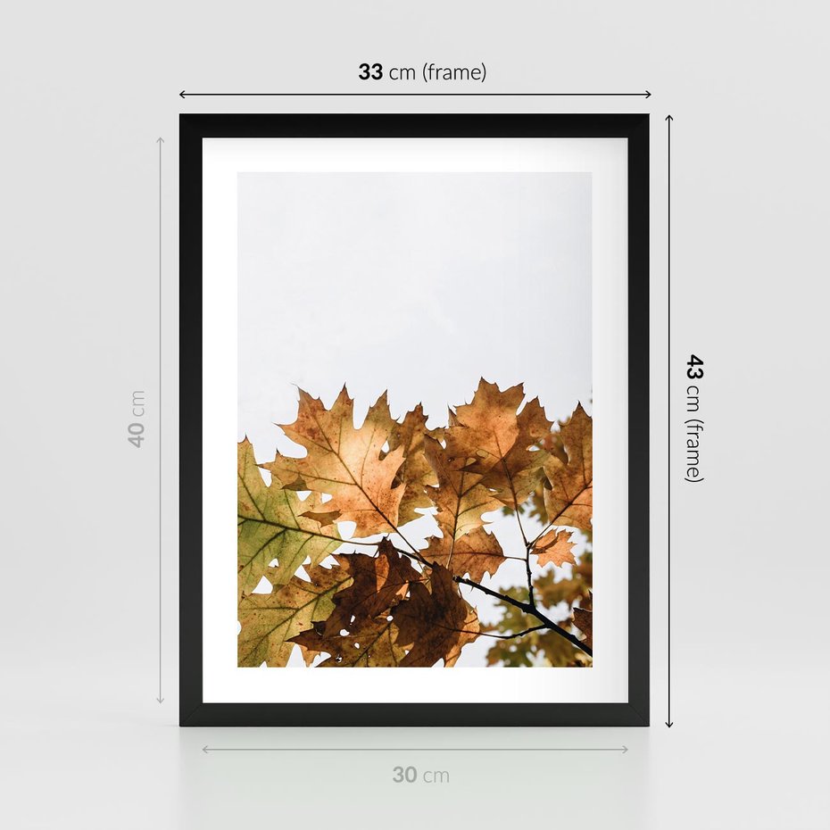 Plakat w ramie 30x40 - Suche Żółte Liście w Malowniczym Ujęciu - liście, żółte - rama czarna