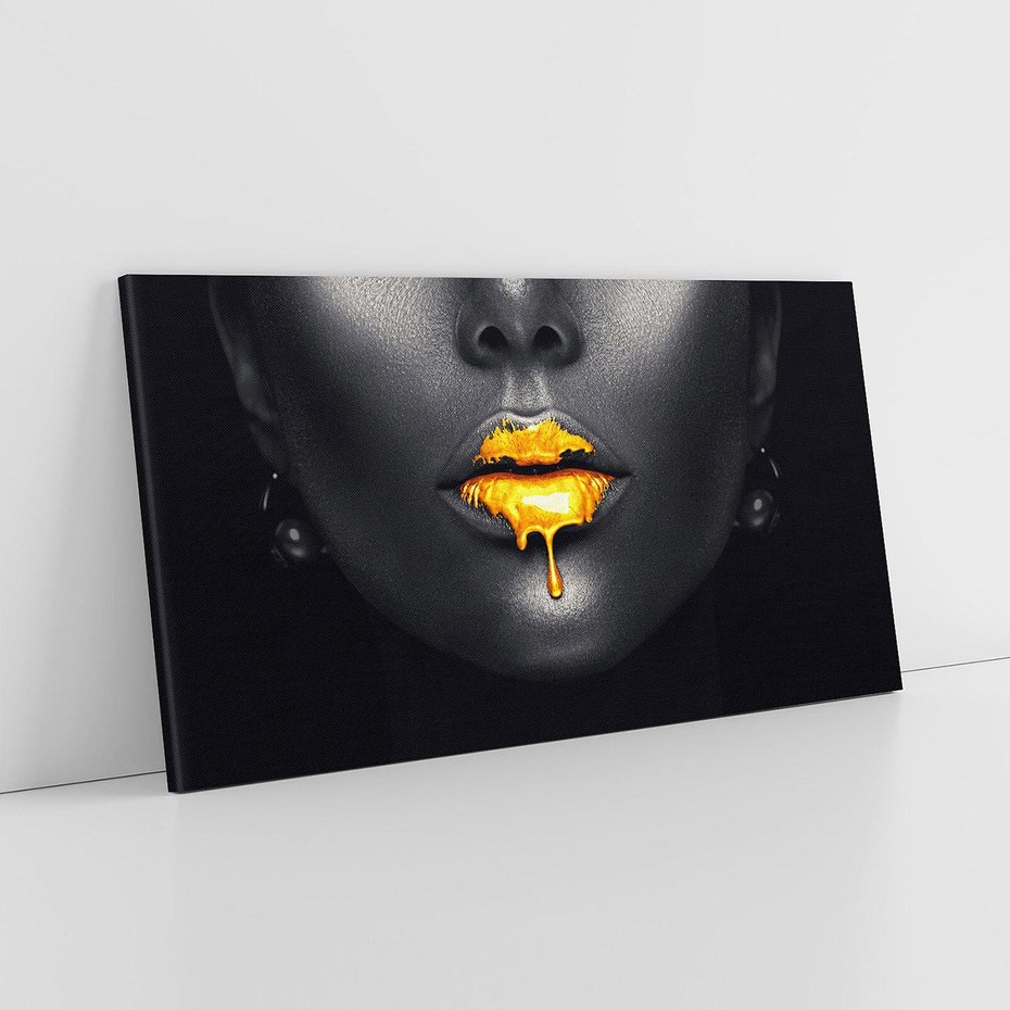Obraz na płótnie 140x70 - Złote Usta Kobiety - złote, usta