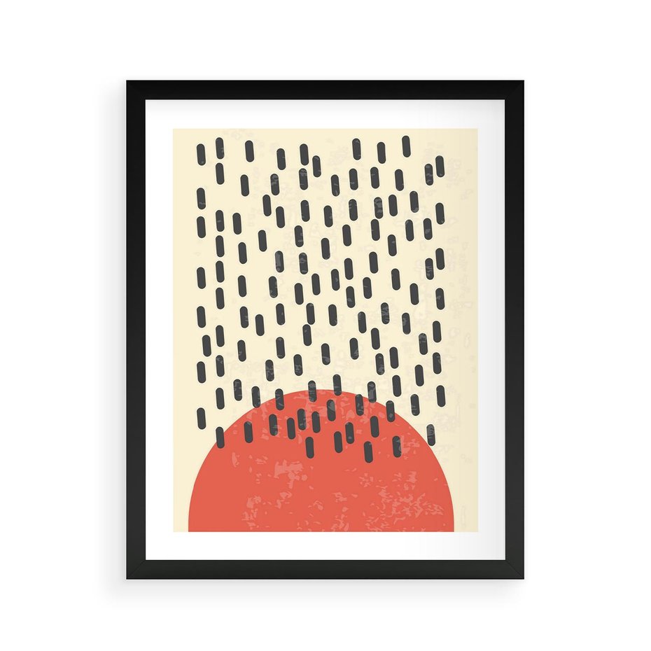 Plakat w ramie 40x50 - Czerwona Abstrakcja: Grafika z Wyrazistym Kołem - abstrakcja grafika, czerwone koło - rama czarna