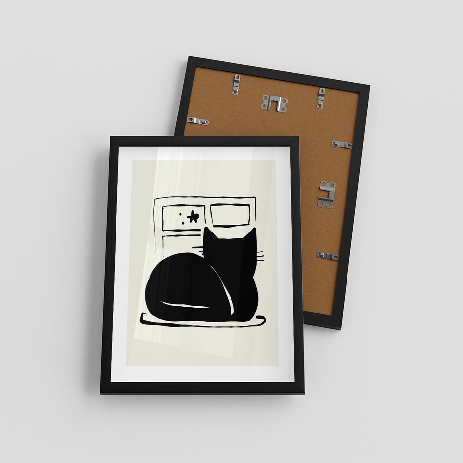 Plakat w ramie 30x40 - Czarny Kot: Prosta Elegancja - grafika, minimalizm - rama czarna