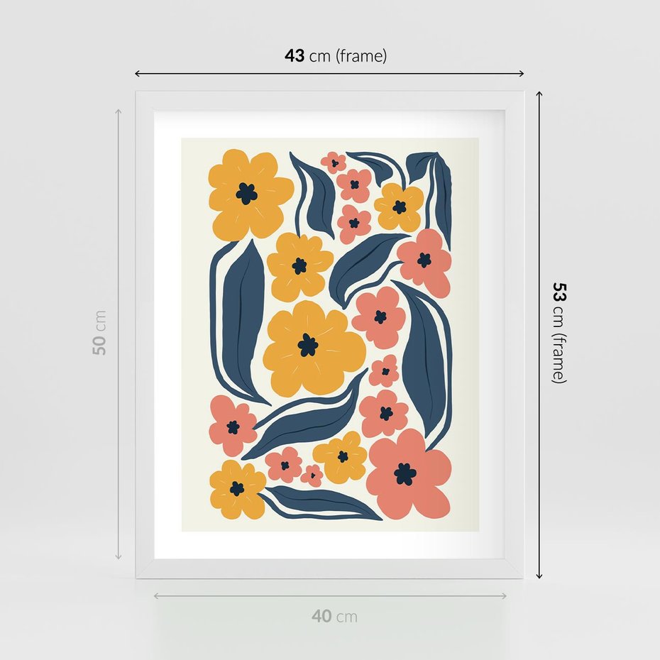 Plakat w ramie 40x50 - Pastelowe Impresje - pastelowe kwiaty, abstrakcyjna kompozycja - rama biała