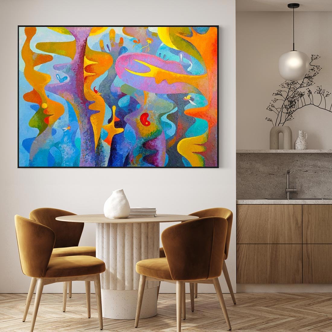 Obraz w ramie 100x70 - Płomienne Tańce Abstrakcji - energetyczna abstrakcja, dziwne formy - rama czarna