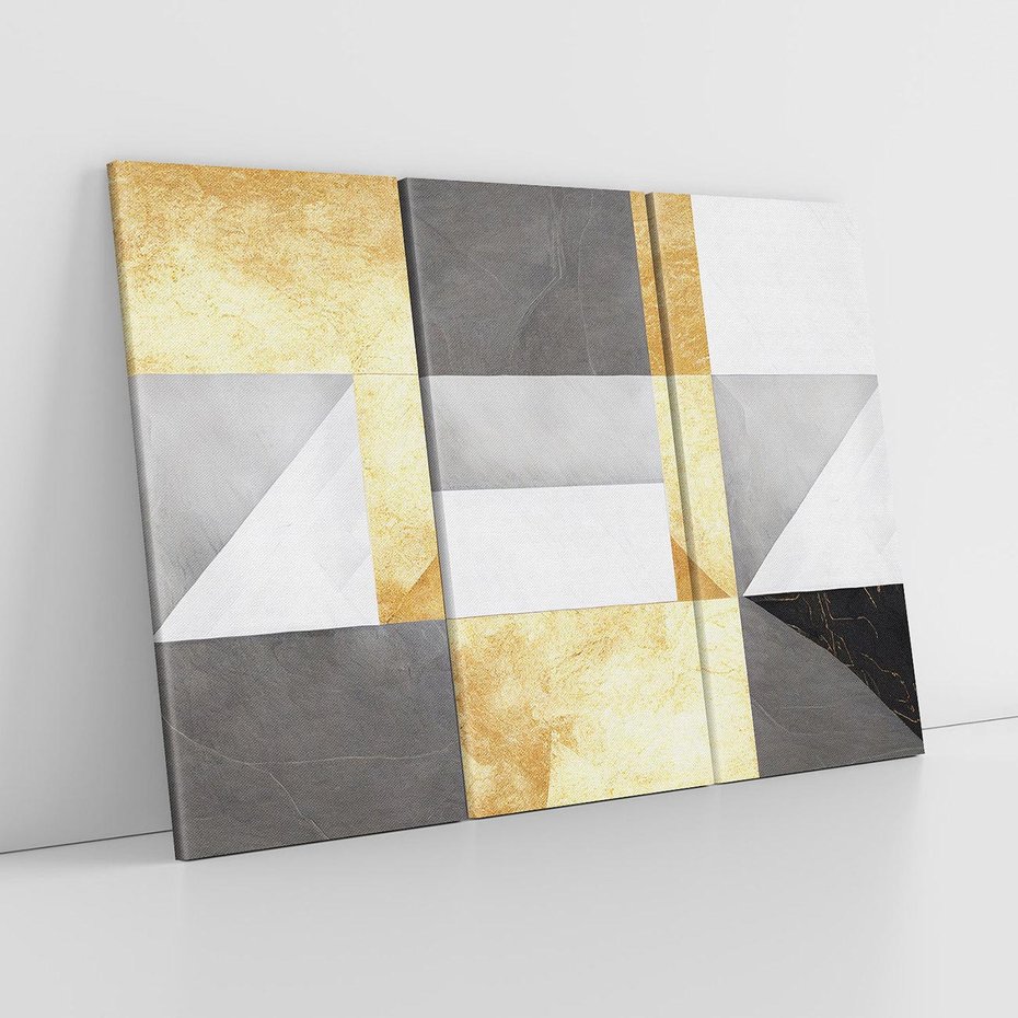 Obraz na płótnie 120x80 - Marmur w Geometrycznych Kształtach - geometryczne linie, złoto i szarość