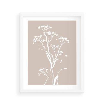 Plakat w ramie 40x50 - Harmonijne Mini Boho - minimalistyczny delikatny obraz, beżowe odcienie - rama biała