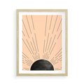 Plakat w ramie 50x70 - Migocące Kształty Promieni - boho czarne słońce, nowoczesna grafika - rama drewno