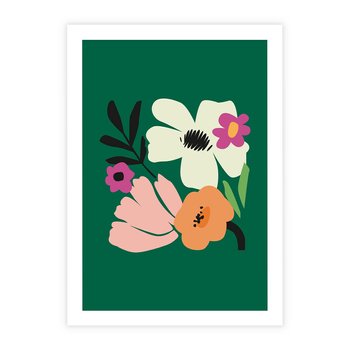 Plakat bez ramy 21x30 - Rozbijające Echa - abstrakcyjne kwiaty, zielone tło