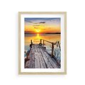 Plakat w ramie 30x40 - Zachód nad jeziorem z pomostem - pomost, jezioro - rama drewno