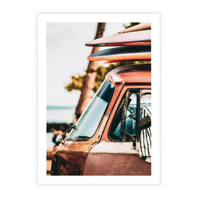 Plakat bez ramy 21x30 - Surfingowa Wolność - samochód, stary van