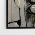 Obraz w ramie 50x70 - Kobieta - Abstrakcyjne Malowidło - złote, usta abstrakcja - rama czarna