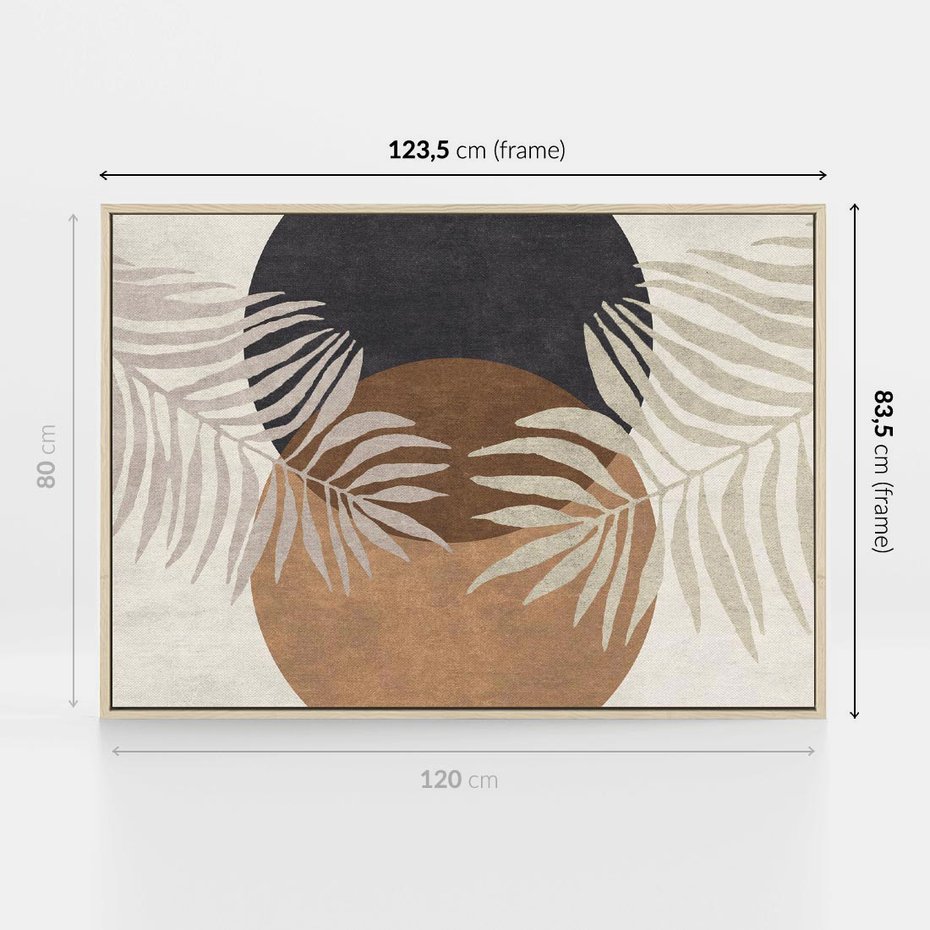 Obraz w ramie 120x80 - Kompozycje ukrytych myśli - symetria, dwa koła po środku - rama drewno