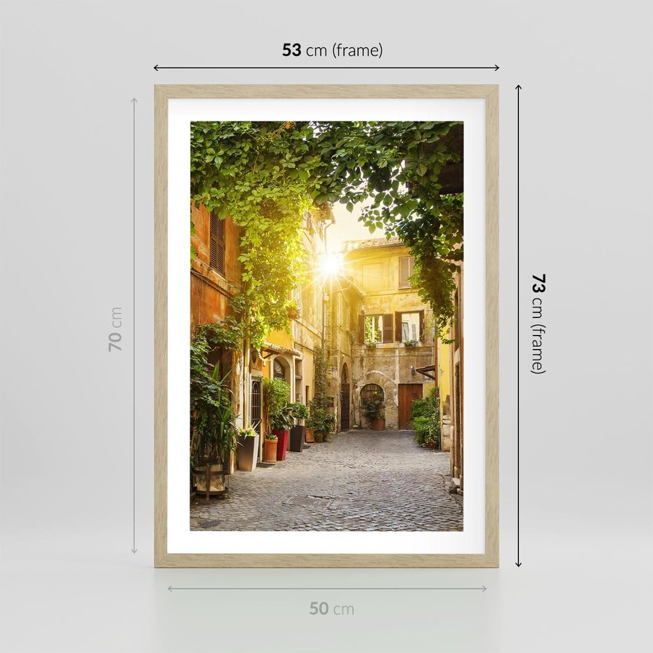 Plakat w ramie 50x70 - Malownicza Wędrówka - uliczka, perspektywa - rama drewno