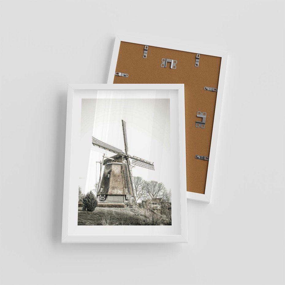 Plakat w ramie 30x40 - Wiejska Idylla z Młynem - wiatrak, młyn - rama biała