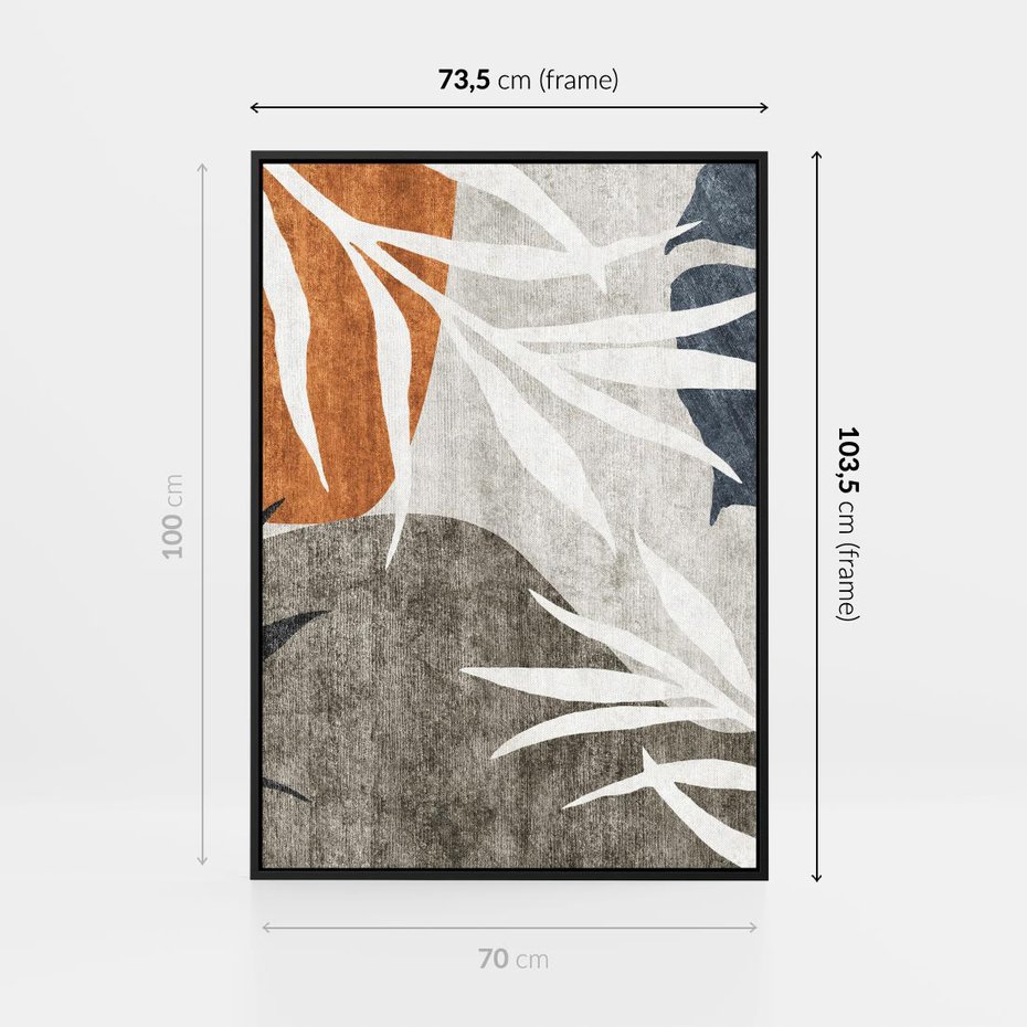 Obraz w ramie 70x100 - Oddechy ciszy i ruchu - rzut liści palmy, monstery - rama czarna