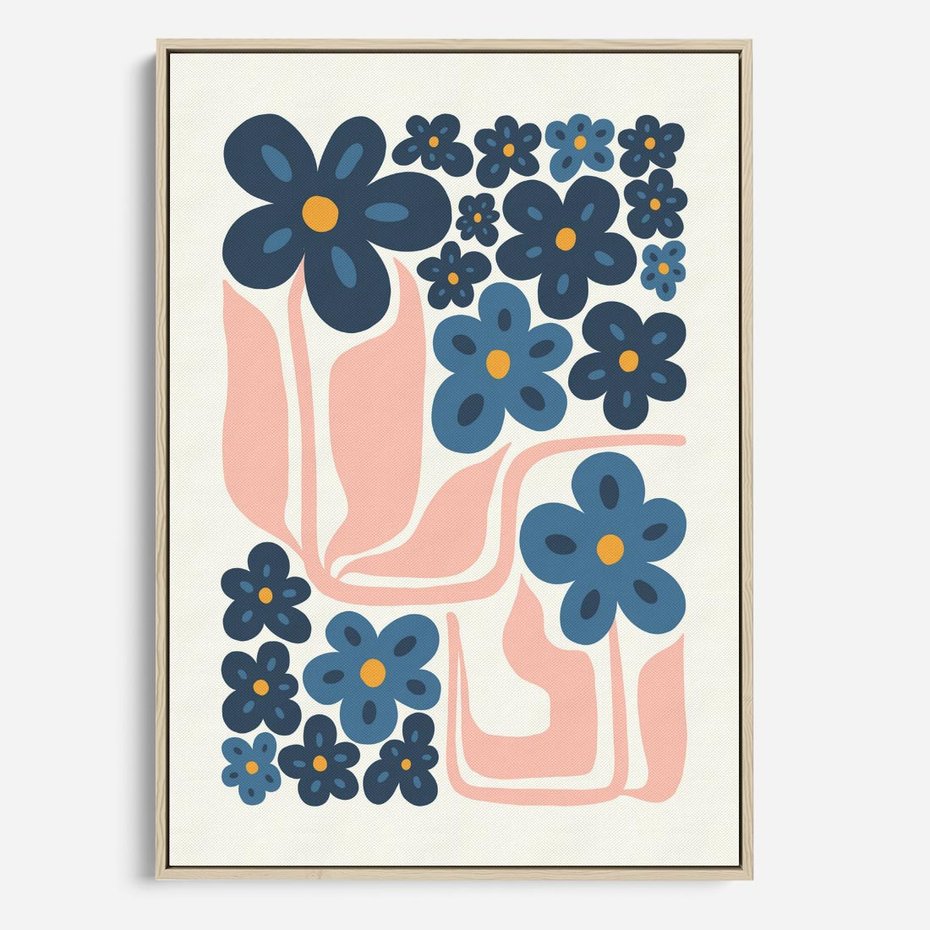 Obraz w ramie 50x70 - Niebieskie Refleksje - niebieskie kwiaty, niezapominajki - rama drewno