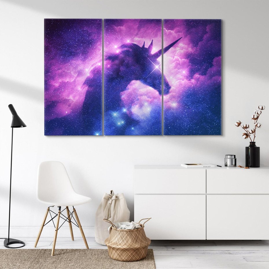 Obraz na płótnie 120x80 - Mityczna podróż - kosmos, jednorożec