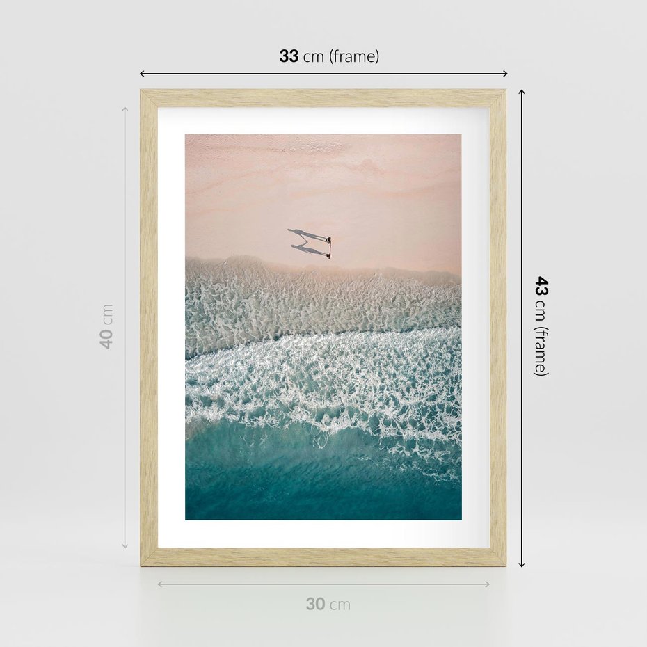 Plakat w ramie 30x40 - Turkusowe Uroki - niebieskie turkusowe morze, plaża - rama drewno