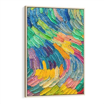 Obraz w ramie 50x70 - Egzotyczne Pióra - abstrakcyjne dzieło, farby olejne - rama drewno