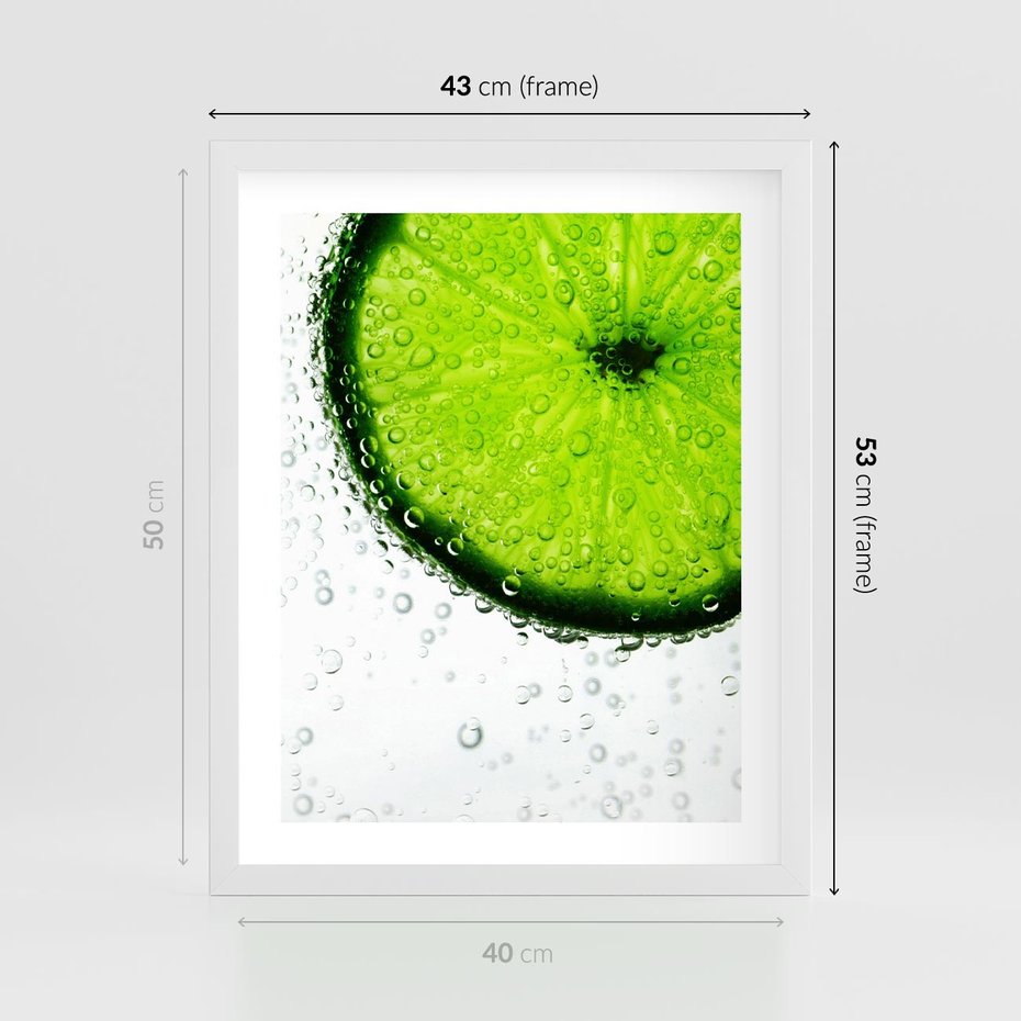 Plakat w ramie 40x50 - Świeżość i kwasowość limonki - limnka, owoce - rama biała
