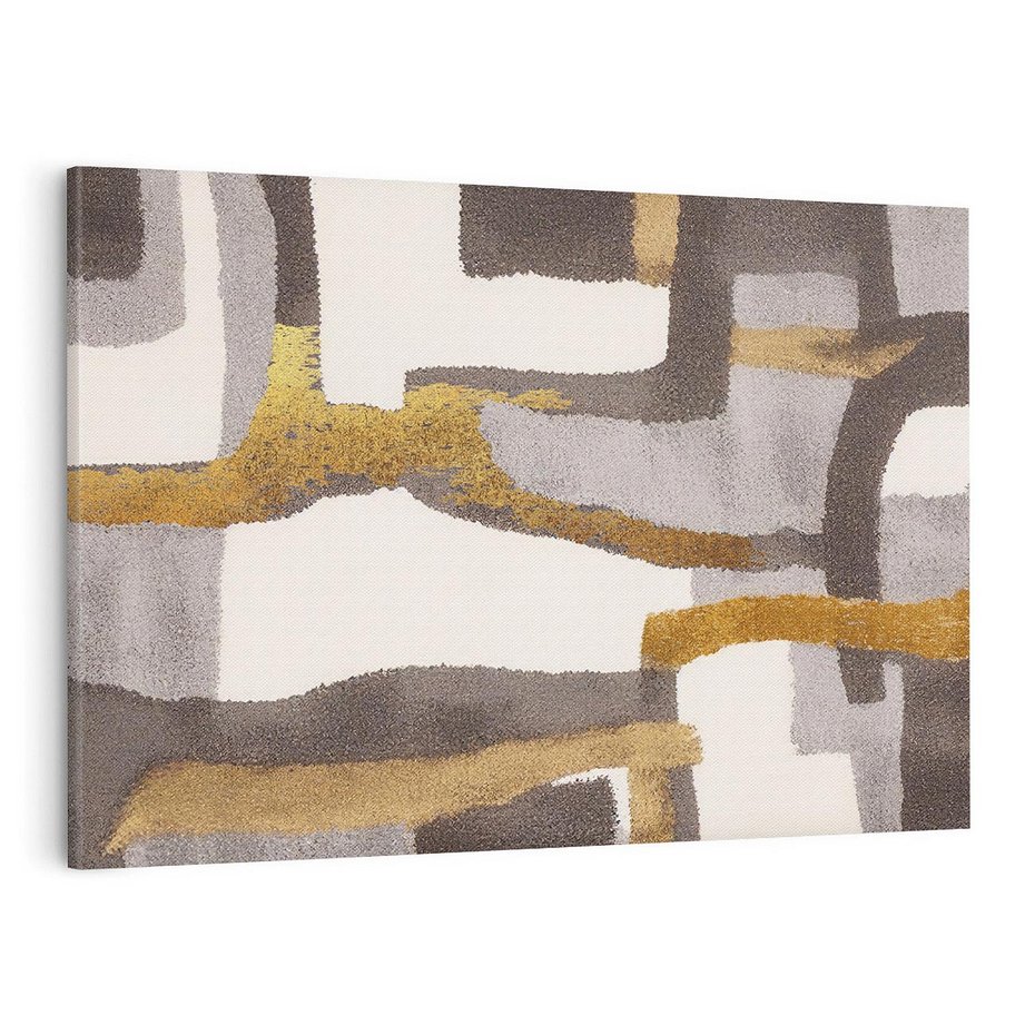 Obraz na płótnie 120x80 - Szaro-złote Wibracje - abstrakcyjne kształty, szerokie linie