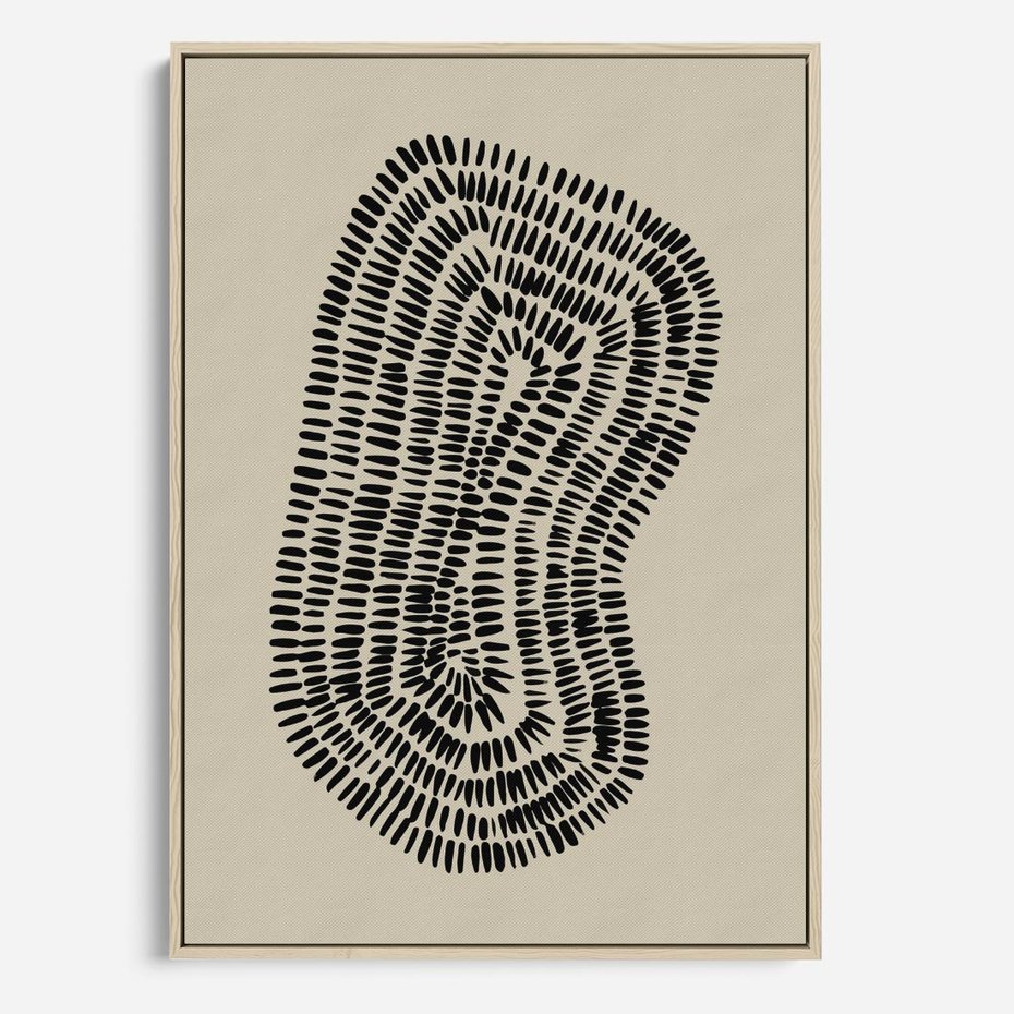 Obraz w ramie 80x120 - Nowoczesne Odbicia Wnętrza - boho plakat, czarne kropki kreski - rama drewno