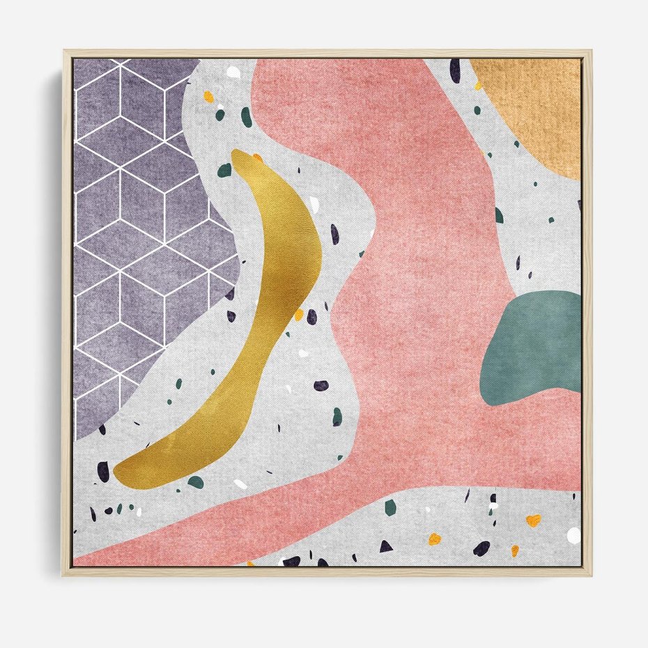 Obraz w ramie 50x50 - Eklektyczny Mix - kolaż, pastelowe abstrakcyjne plamy - rama drewno