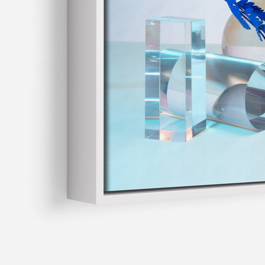 Obraz w ramie 80x120 - Intensywny Kolor Natury - liście, kobalt - rama biała