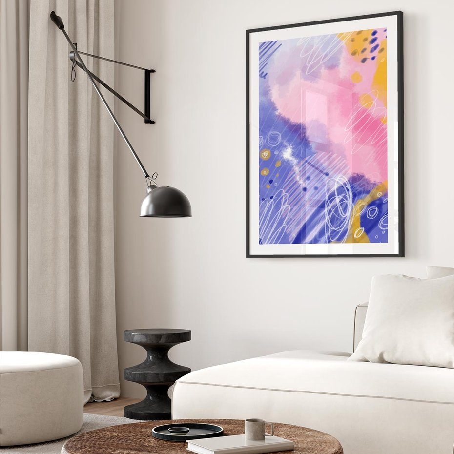 Plakat w ramie 40x50 - Migocące Granice Kształtów - abstrakcyjny plakat, pastelowe kolory - rama czarna