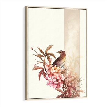 Obraz w ramie 80x120 - Kwiatowe Zanurzenie - japońska sztuka, ptak - rama drewno