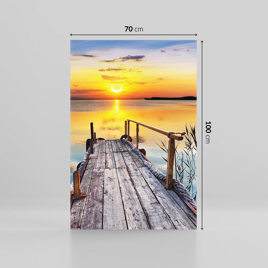 Obraz na płótnie 70x100 - Zachód nad jeziorem z pomostem - pomost, jezioro