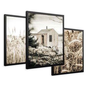 Zestaw obrazy w ramie 40x50 galeria - Lato, pola, pszenicy, chatka, boho - rama czarna