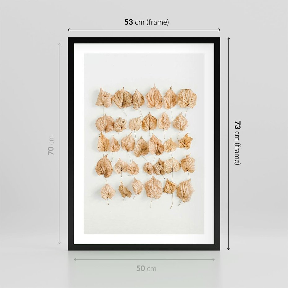 Plakat w ramie 50x70 - Liście Złotego Sezonu - kompozycja z suchych żółtych liści - rama czarna