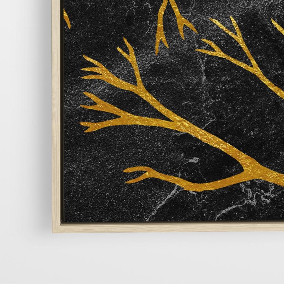 Obraz w ramie 50x50 - Marmurowe Drzewa Snu - złote gałęzie, drzewa - rama drewno