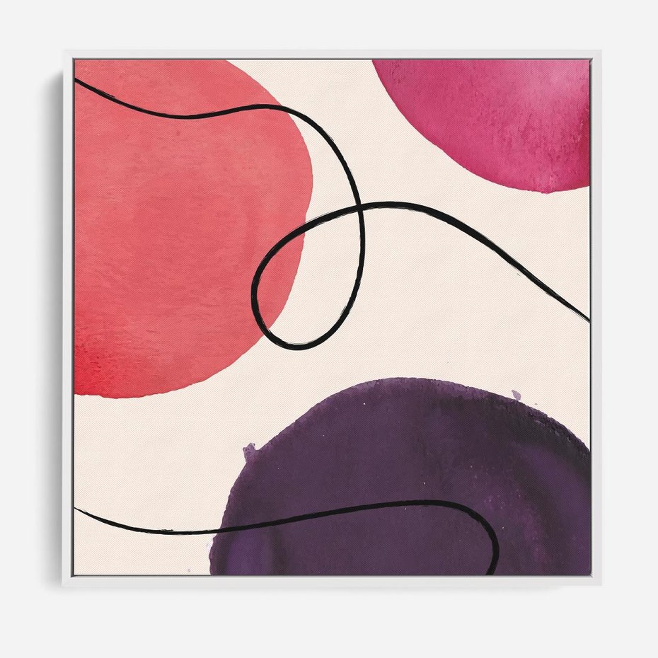 Obraz w ramie 50x50 - Migoczące Echo - abstrakcyjne akwarelowe plamy, nieregularne linie - rama biała