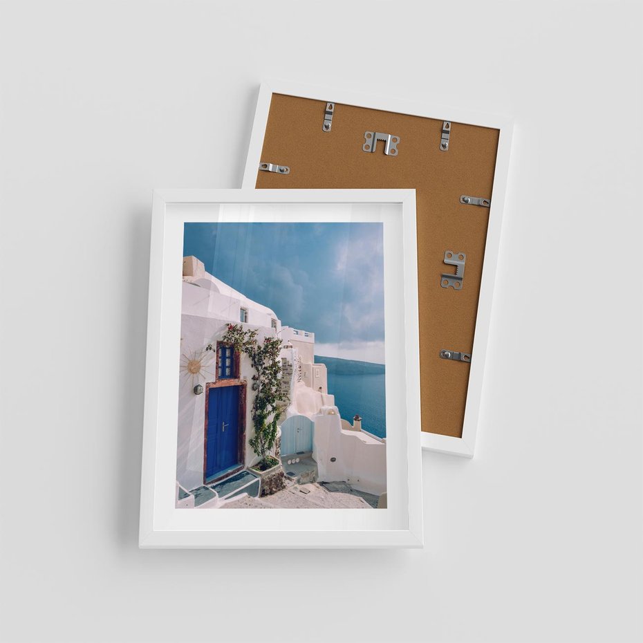 Plakat w ramie 30x40 - Urok Greckiej Wyspy - Santorini, Grecja - rama biała