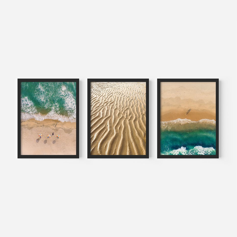 Zestaw obrazy w ramie 50x70 galeria - Plaża, boho, wakacje, morze - rama czarna