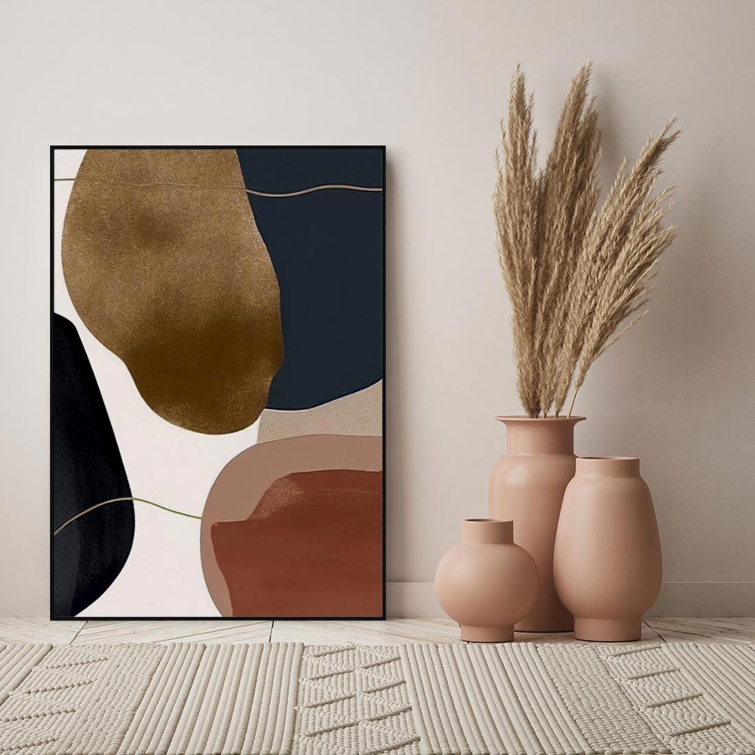 Obraz w ramie 70x100 - Wibracje uczuć i emocji - nieregularne plamy, czarny - rama czarna