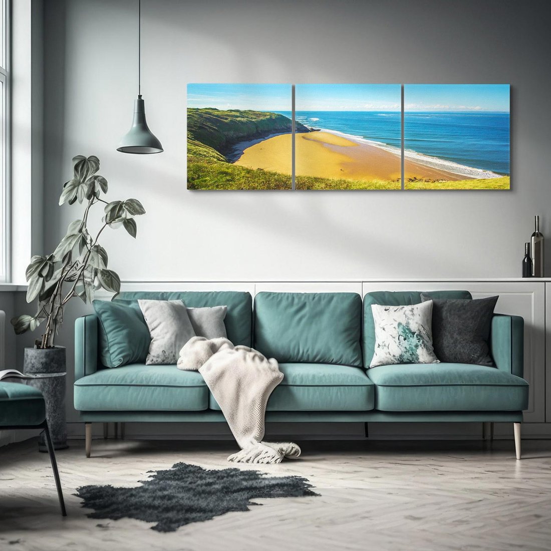 Obraz na płótnie 90x30 - Morze na Plaży - Błękitne Rajskie Zakątki - morze, plaża