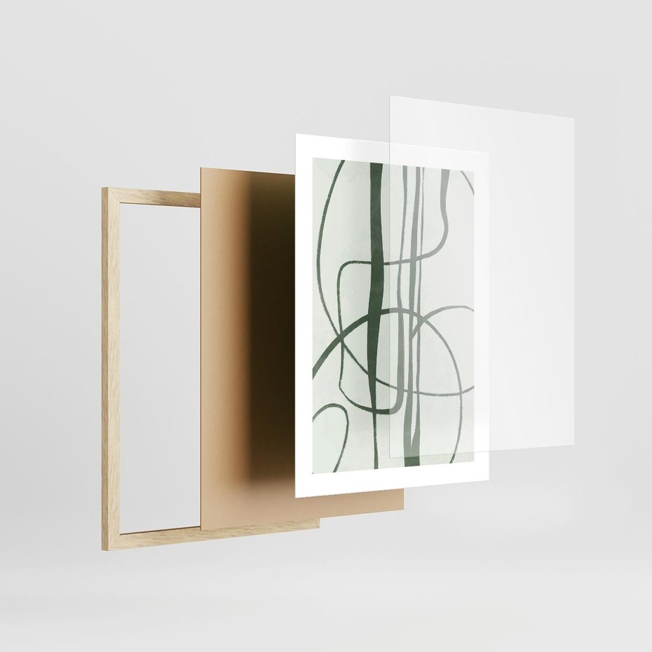 Plakat w ramie 30x40 - Zielony Spokój - zielona abstrakcja, spokojny plakat - rama drewno
