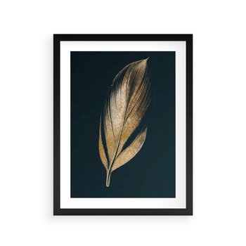 Plakat w ramie 40x50 - Mroczne Złoto - nowoczesna grafika, złoty liść na czarnym tle - rama czarna