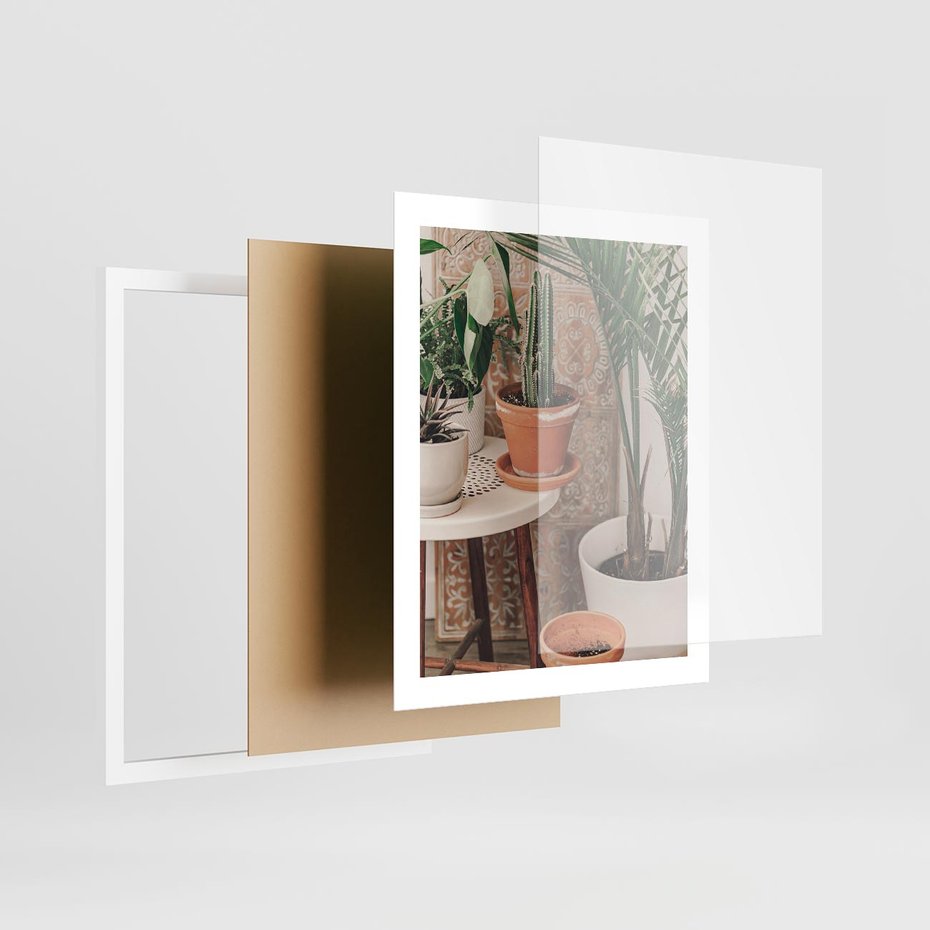 Plakat w ramie 40x50 - Boho Oaza: Kaktusy w Doniczkach - rośliny kaktusy w doniczkach, boho wnętrze - rama biała