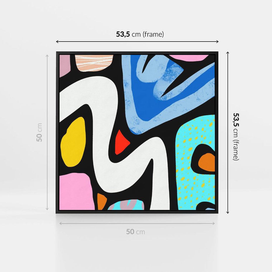 Obraz w ramie 50x50 - Komiksowe Formy - abstrakcyjne formy, komiksowy styl - rama czarna