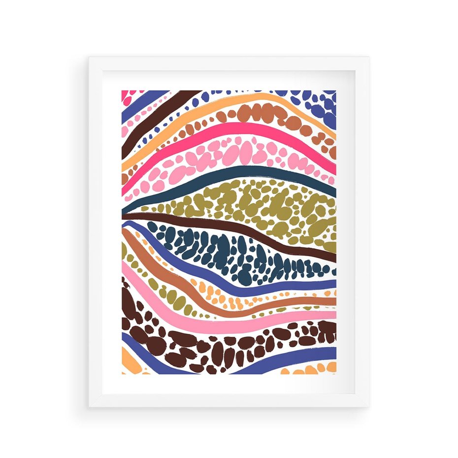 Plakat w ramie 40x50 - Wibracje Plam - kolorowe wzory, tęczowe żywe kolory - rama biała