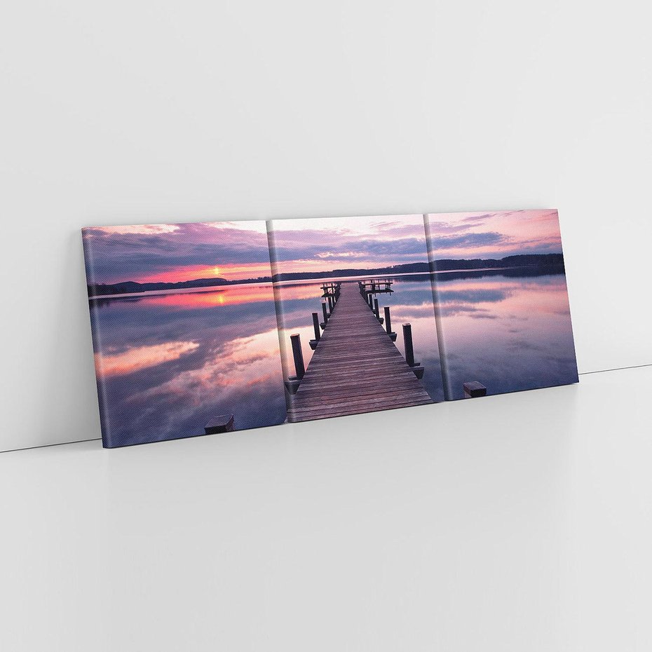 Obraz na płótnie 90x30 - spotkanie przy molo - jezioro, molo