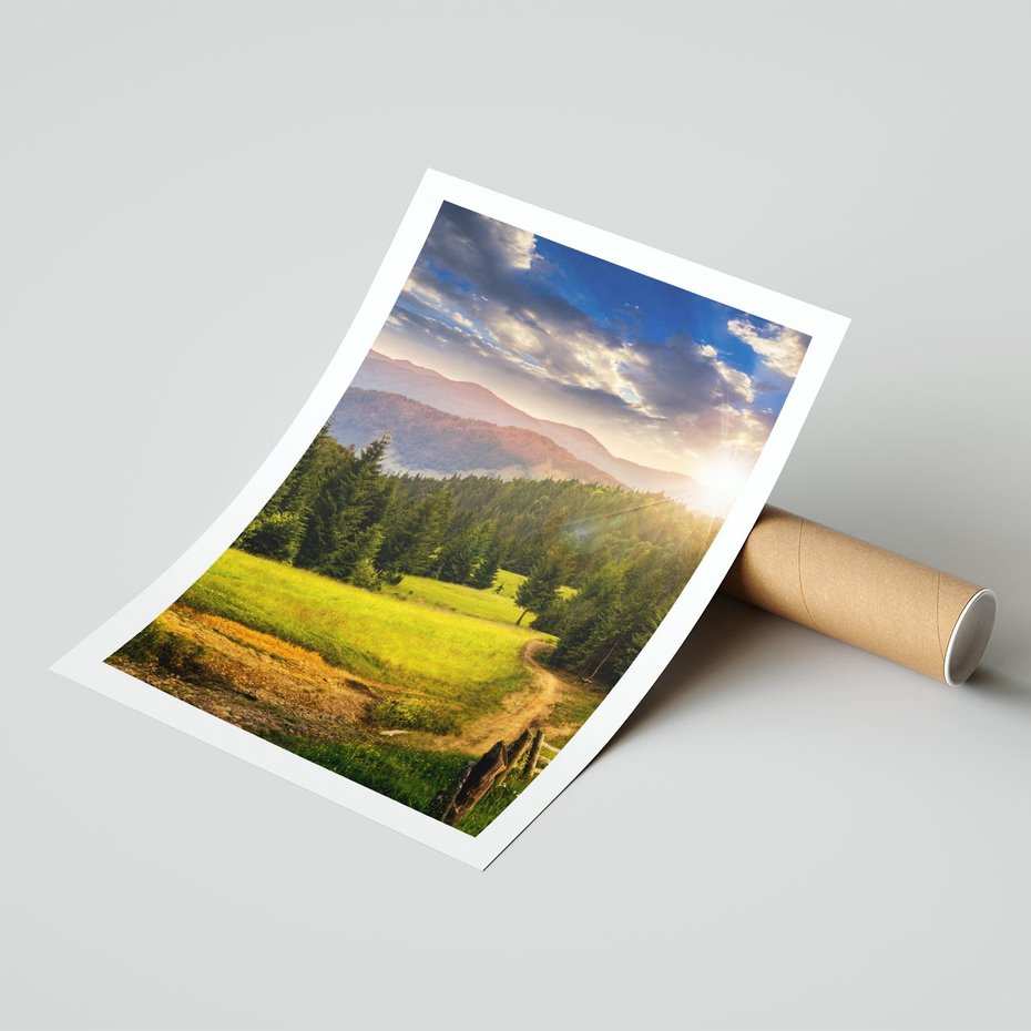 Plakat bez ramy 40x50 - Zachód słońca na łące - zachód, łąka