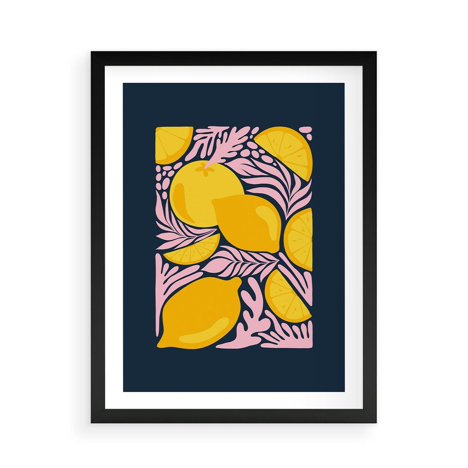 Plakat w ramie 50x70 - Kreatywne Rytmy - granatowe tło, nowoczesna kompozycja - rama czarna