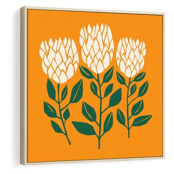 Obraz w ramie 50x50 - Kolorowe Impresje - abstrakcyjna kwiatowa kompozycja, żółte mocne tło - rama drewno