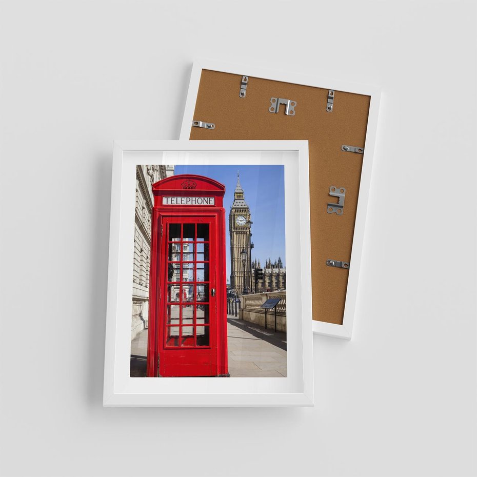 Plakat w ramie 30x40 - Ikoniczna budka telefoniczna w Londynie - budka, telefoniczna - rama biała