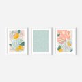 Zestaw obrazy w ramie 50x70 galeria - Monstera, liście, pastelowe, nowoczesne - rama biała