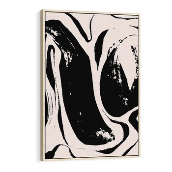 Obraz w ramie 50x70 - Wibracje w ciemnościach duszy - czarno biała abstrakcja, nieregularne rozmyte linie - rama drewno